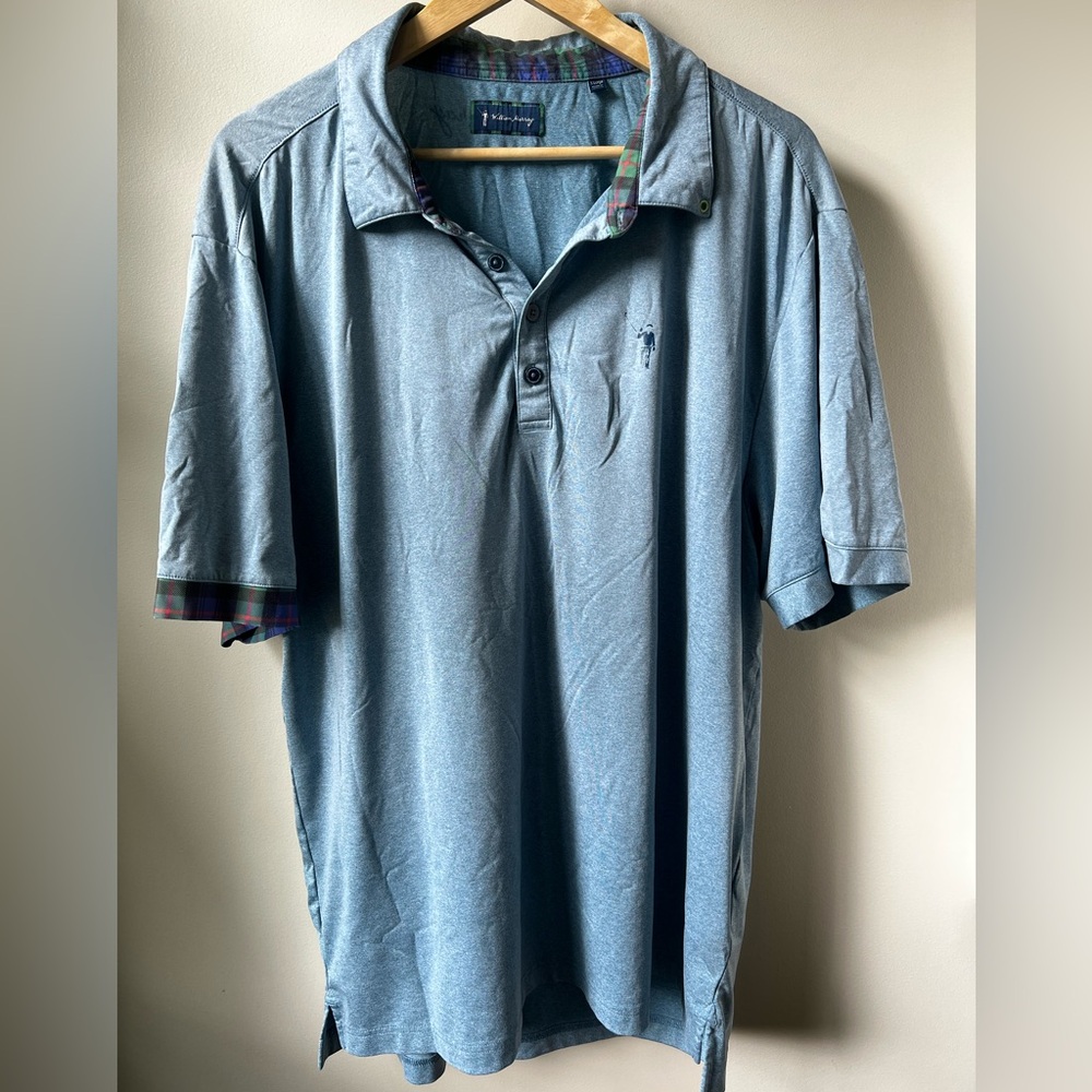 WILLIAM MURRAY Blue Plaid Golf Polo Shirt Tartan Short Sleeve Vacation Tartan XL